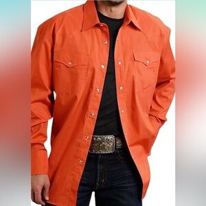 Roper Ranch Wear Orange Western Ling Sleeve Shirt Pearl Snaps L